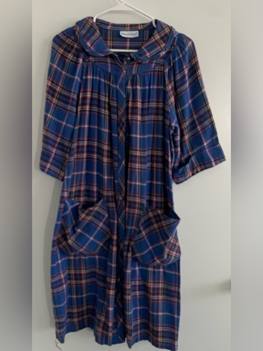 Smart Time Blue Plaid Nightgown with Pockets Small Grandmacore Grandmavibes